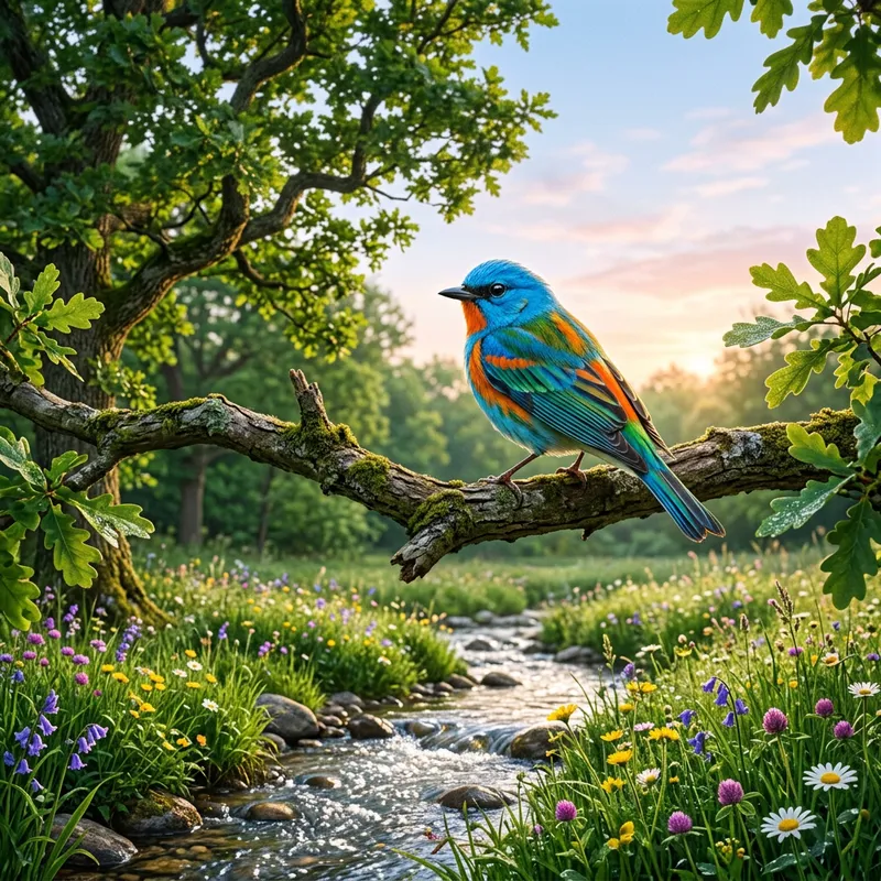Serenity of Nature: Azure Bird on Oak Tree