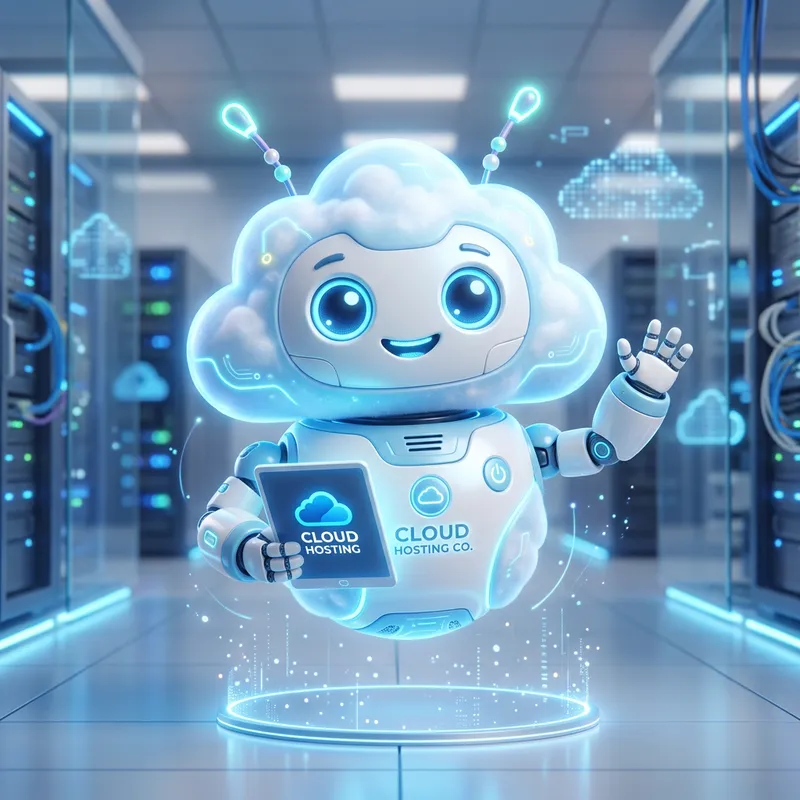 Friendly Futuristic Robot Mascot for Cloud Hosting Company