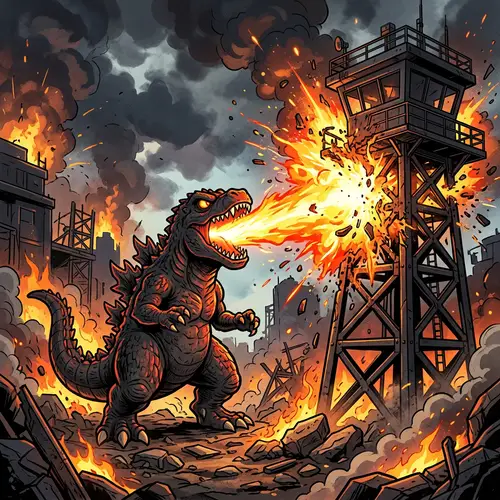 Cartoon Dinosaur Kaiju with Atomic Breath Action