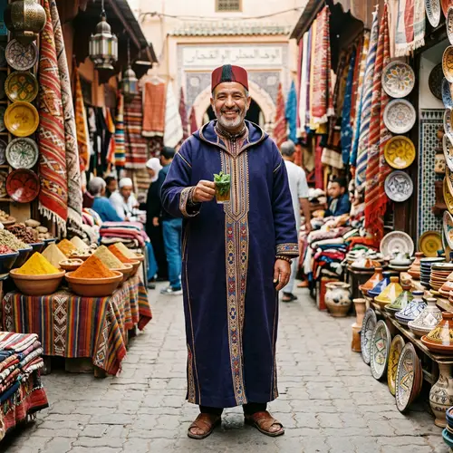 Moroccan Man at Vibrant Marketplace | Cultural Heritage Display
