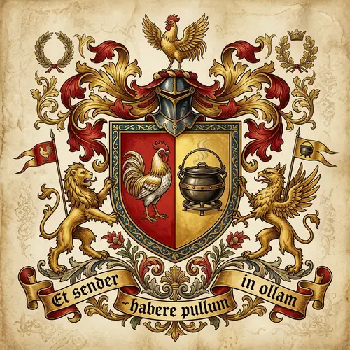 Traditional Chicken and Cooking Pot Coat of Arms