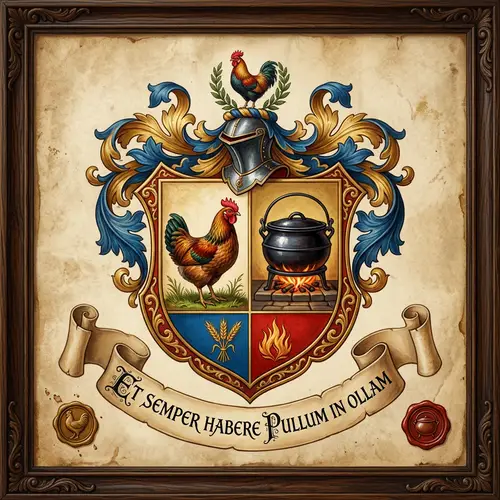 Vintage Coat of Arms with Chicken and Pot Symbols