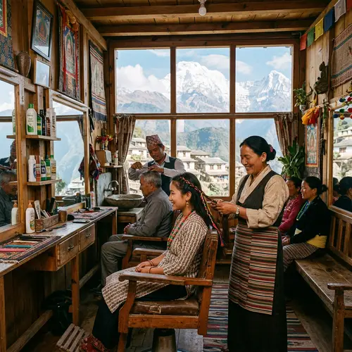 Traditional Nepalese Hair Salon in Himalayan Mountains