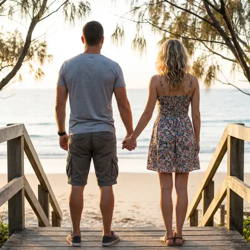 Tranquil Scene of Diverse Couple Holding Hands