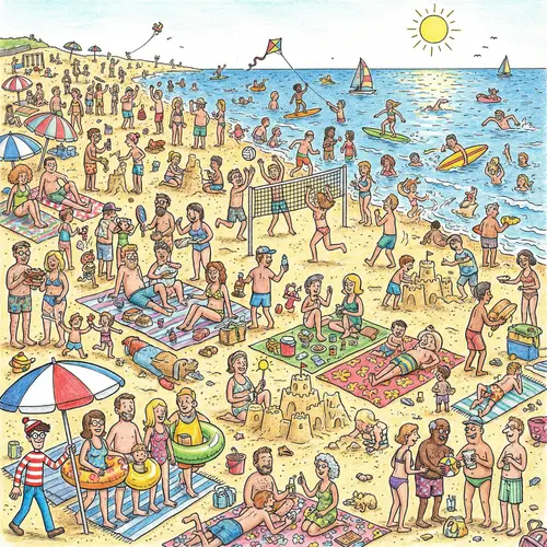 Find Waldo at the Beach: Colorful Crowd Fun