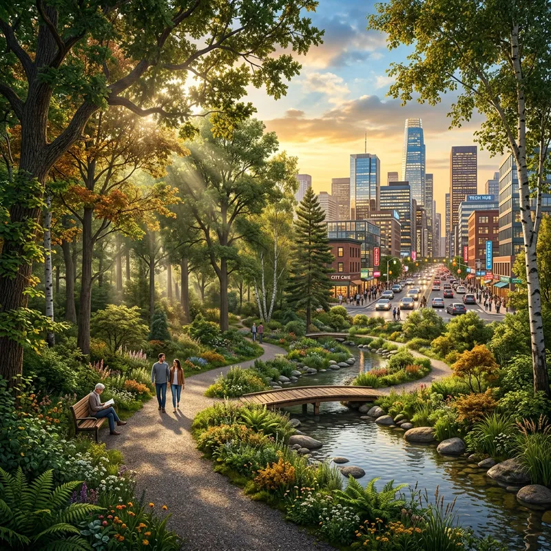 Realistic Ecological Park in Golden Hour | Tranquil Nature Scene