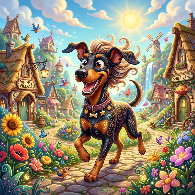 Adorable Doberman with Crazy Face in Vibrant 3D Pixar Style