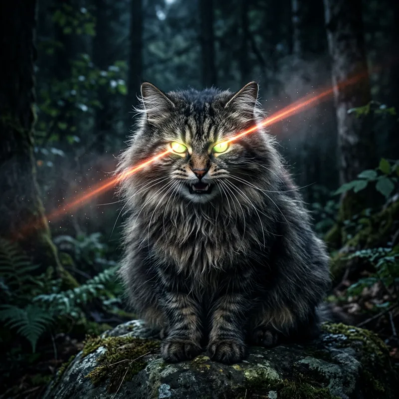 Fierce Cat with Fluffy Hair and Sharp Eyes