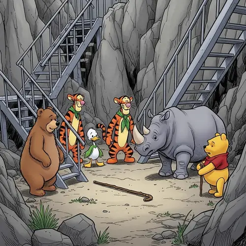 Comic Scene with Five Animal Friends