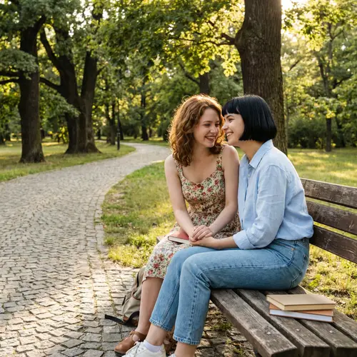 Heartwarming Friendship: Two Girls Bonding in a Serene Park