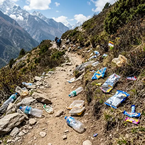 Mountain Path Littered with Plastic Waste