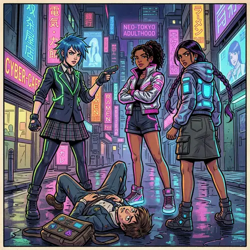 Futuristic Cyberpunk Schoolgirls - Diverse, Neon, Action-Packed