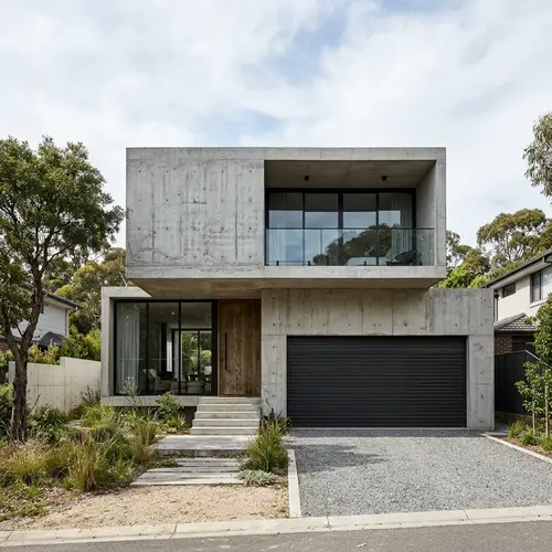 Modern Two-Storey Concrete House with Garage