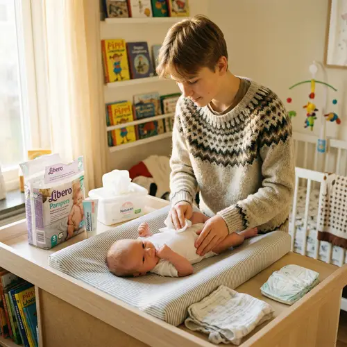 Caring Teen Dad Changing His Son's Diaper