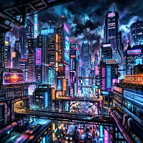 Futuristic Cyberpunk Cityscape at Night