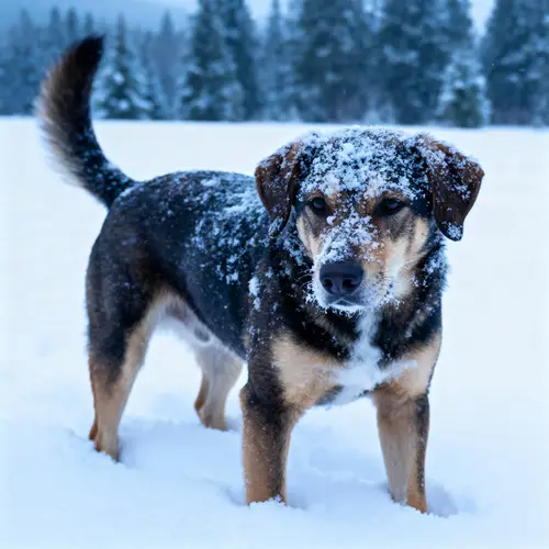 Adorable Dog Covered in Snow