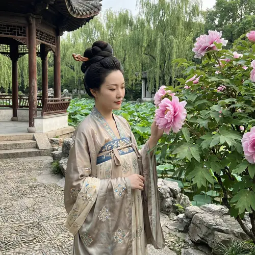 Elegant Hanfu Lady in a Traditional Chinese Garden