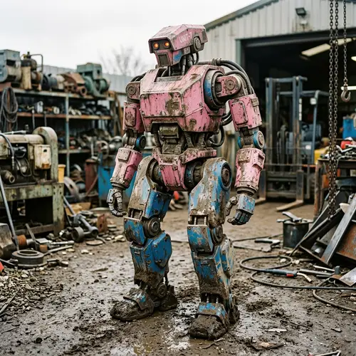 Colorful Dirt-Covered Robot: A Unique Design