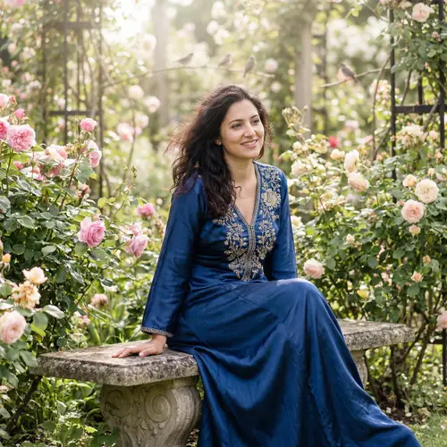 Elegant Middle-Eastern Woman in Blossoming Garden