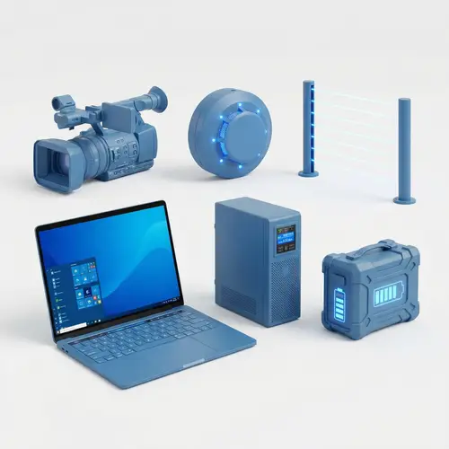 Blue Technology Setup | Video Camera, Fire Sensor, Laptop & More