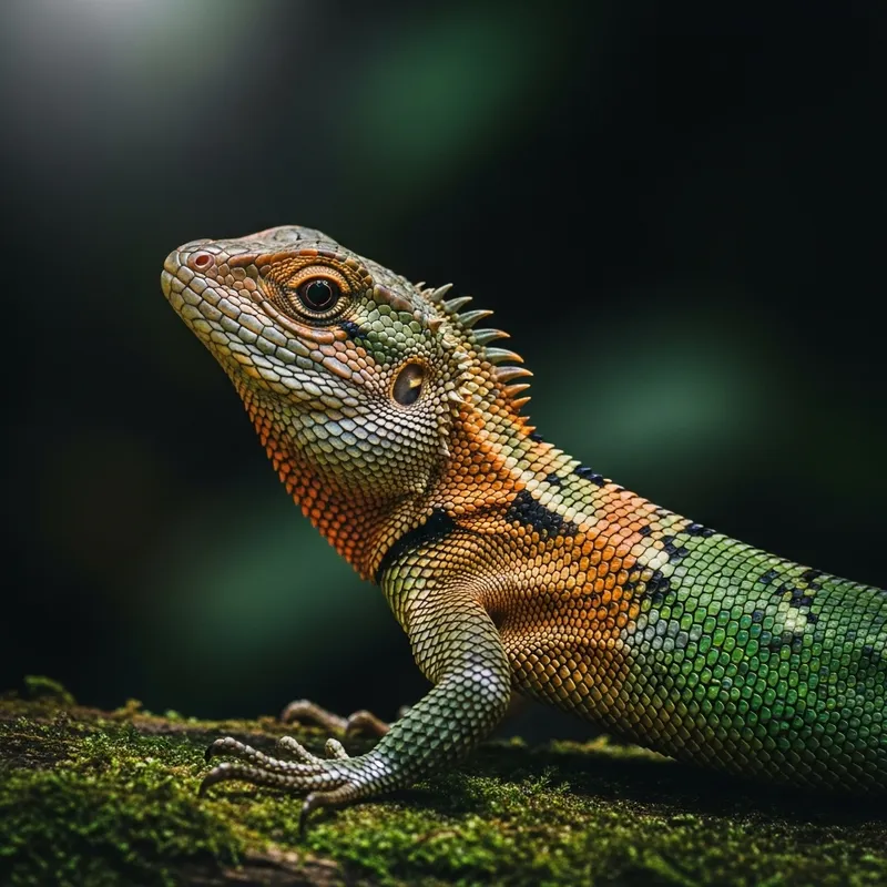 Vibrant Orange, Green, and Gray Lizard