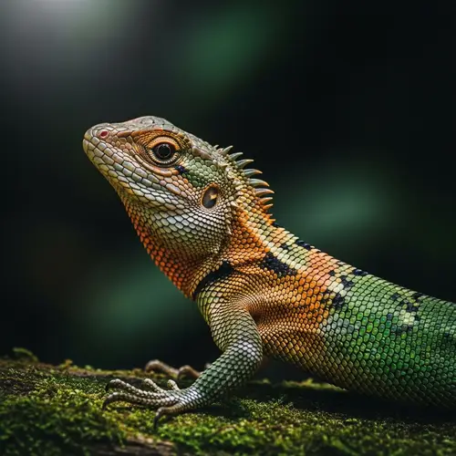 Vibrant Orange, Green, and Gray Lizard