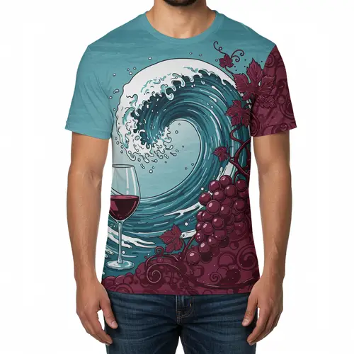 Trendy Wave & Wine Graphic T-Shirt