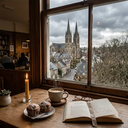 Cozy Café with Coffee and Muffins