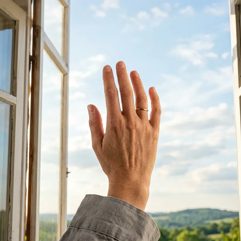Minimalist 4K Image: Hand & Open Window