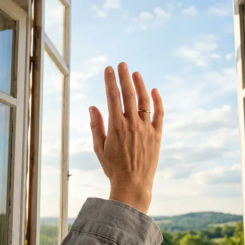 Minimalist 4K Image: Hand & Open Window