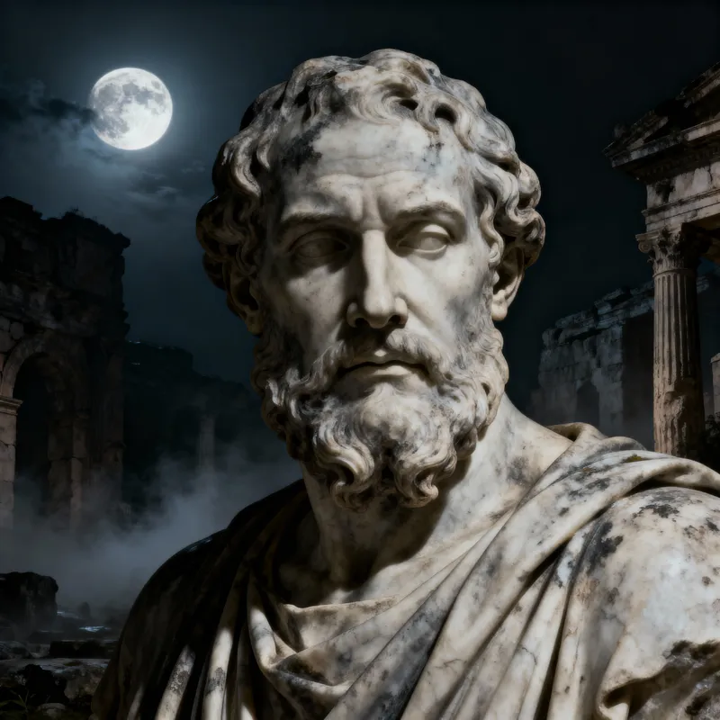 Dark Stoic Philosopher Statue in Moonlight Dark Stoic Philosopher Statue in Moonlight
