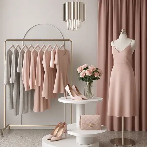 Women’s Clothing Store Décor in Silver, White & Pink