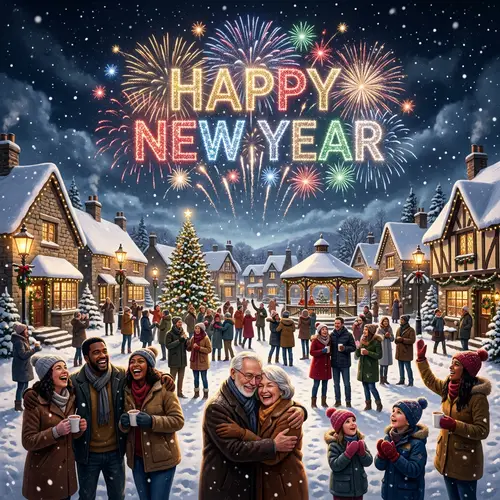 Winter Village Celebration | Joyful New Year Scene