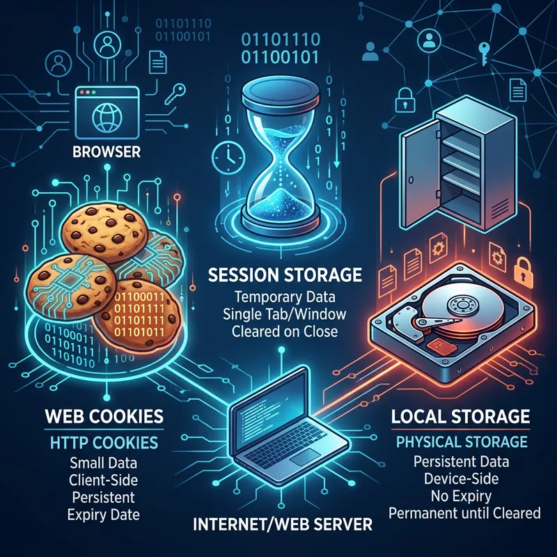 Internet Technology Symbols: Web Cookies, Session & Storage
