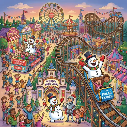 Whimsical Snowman Adventures at Amusement Park