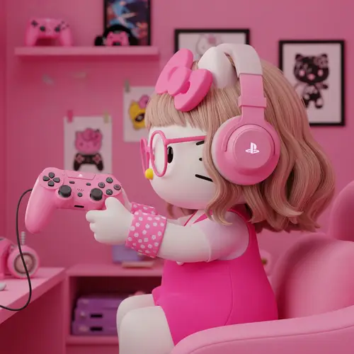 3D Hello Kitty Gameplay with Pink Headphones