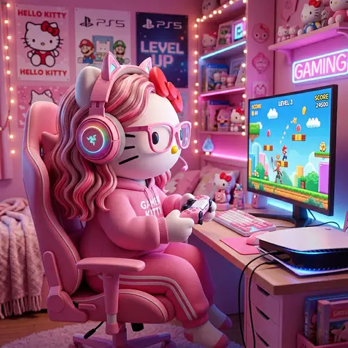3D Hello Kitty Gameplay with Pink Headphones
