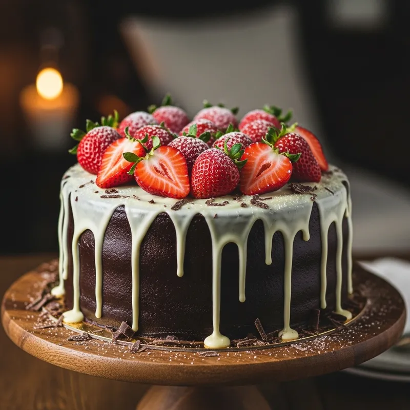 Delicious Dark Chocolate Cake with Strawberry Toppings