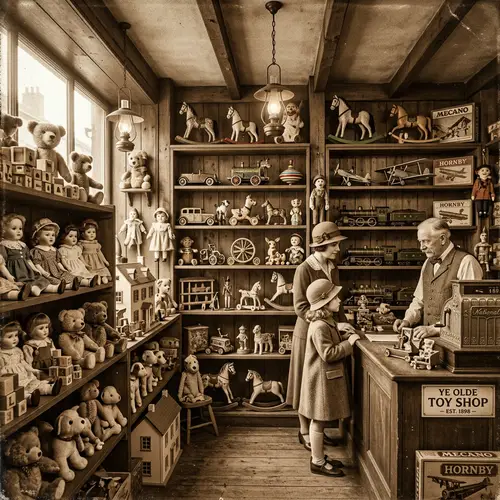 Vintage 1920s Toyshop: Colorful Dolls & Toys | Nostalgic Craftsmanship