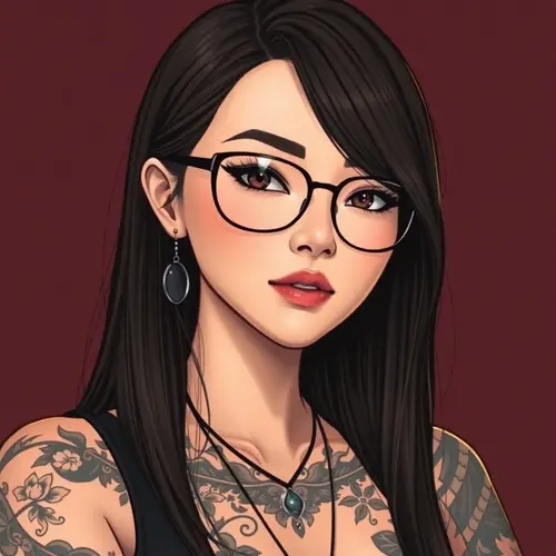 Stunning Asian Female Character with Tattoos & Glasses