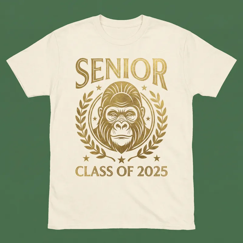 Golden & White Senior Shirt Design with Gorilla