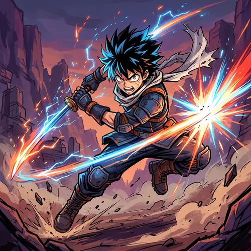 Vibrant Male Hero Character in Action - Shounen Anime Style