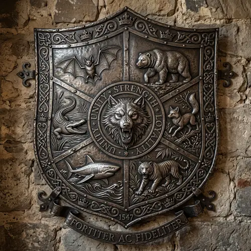 Iron Family Crest: Shield with Animal Symbols for Strength and Unity