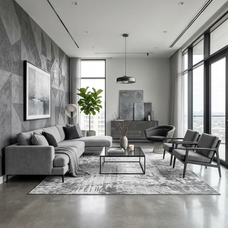 Stunning Modern Gray Room with Decorative Plaster Wall Stunning Modern Gray Room with Decorative Plaster Wall