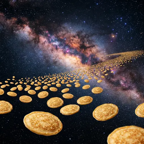 Golden Brown Bliny Floating in Milky Way - Cosmic Pancake Fantasy