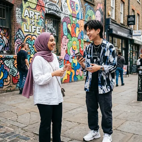 Modern K-Pop Fashion in Vibrant Street Art Setting