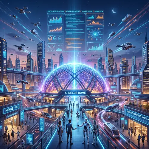 Futuristic AI Cityscape: Advanced Artificial Intelligence Systems