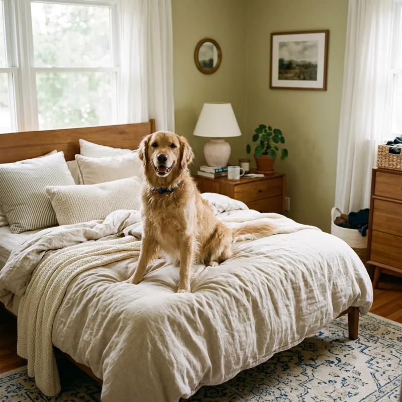 Adorable Dog Relaxing in Bedroom Adorable Dog Relaxing in Bedroom