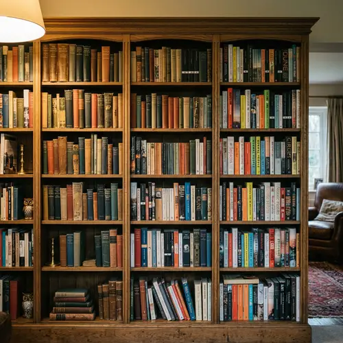 Traditional Wooden Bookcase Filled with Assorted Books