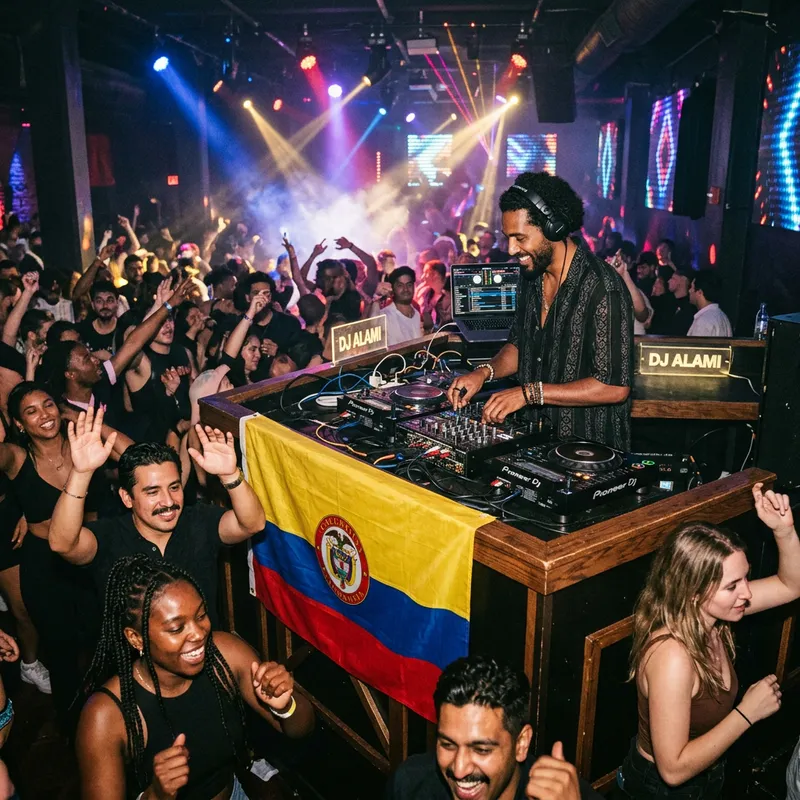 Energetic DJ Set in Colombian Nightclub Atmosphere